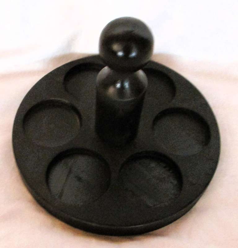Vintage Wooden 6 place shot glass carrier.