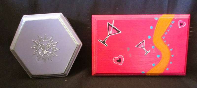 Two Wooden painted trinket boxes.