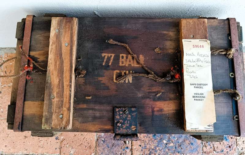 Vintage/Antique Wood Ammo Box used as securty storage. Lock without a key. 42x22x28cm