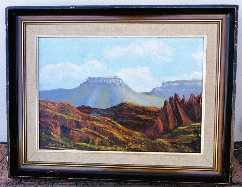 Vintage Fordelman 1953 Mountain scene oil painting- frame 67cmx 52cm, painting 50x35cm. As per photo