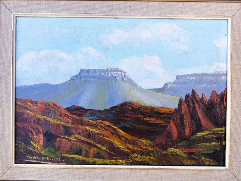 Vintage Fordelman 1953 Mountain scene oil painting- frame 67cmx 52cm, painting 50x35cm. As per photo