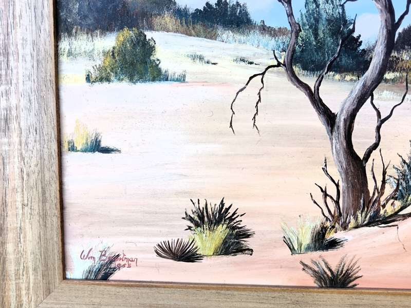 Vintage Wim Baartman 1950 Namibian scene oil painting- frame 76x55cm, painting 60x39cm. As per photo