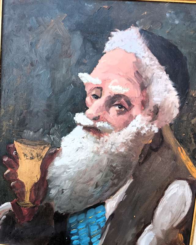 Vintage M Shapiro Jewish Rabbi oil painting- frame 50x60cm, painting 40x50cm. As per photo