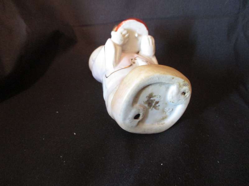 Vintage Asian Boy Porcelain Figurine Carrying Gold Glazed  Chinoiserie Grandmillennial Decor 12cm hi