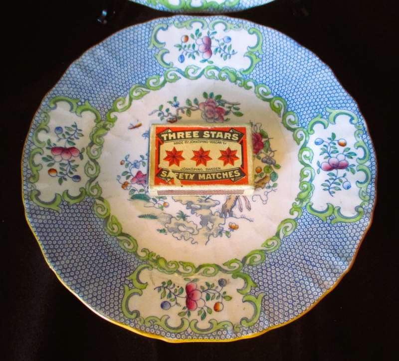 Set 2 Antique MINTONS Blue Cockatrice Side Plates, 18cm diameter.