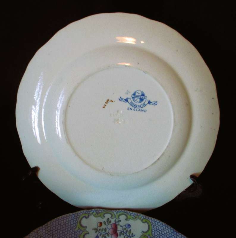 Set 2 Antique MINTONS Blue Cockatrice Side Plates, 18cm diameter.