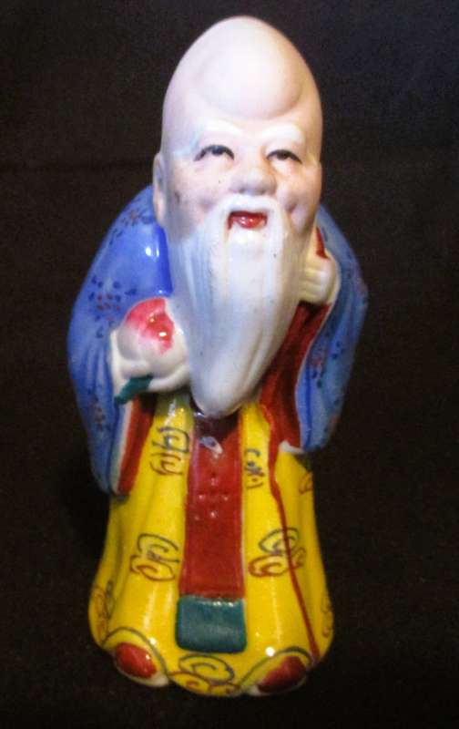Lot of 3 Vintage Shou Xing Chinese Star God of Longevity Porcelain Figurines. 80mm and 50mm high.