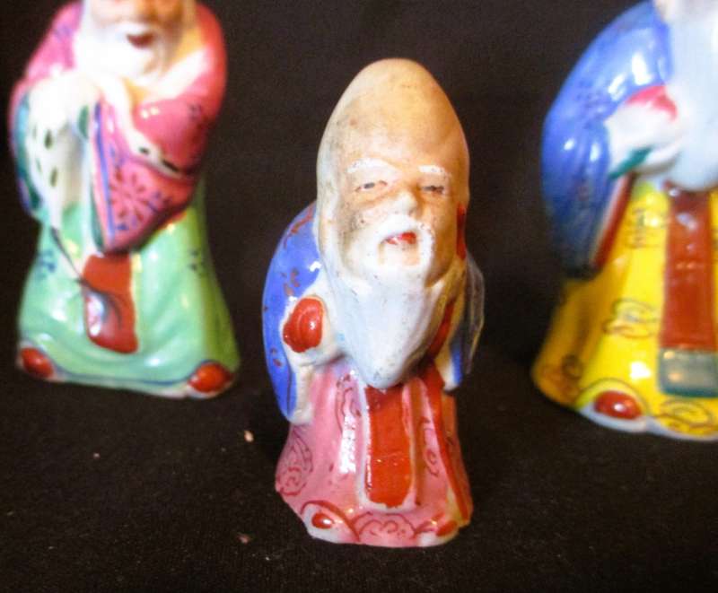 Lot of 3 Vintage Shou Xing Chinese Star God of Longevity Porcelain Figurines. 80mm and 50mm high.