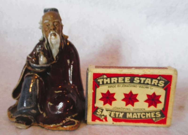 Vintage Chinese flambé glazed pottery figure,  early 20th century. Lots of caracter. 80mm high.