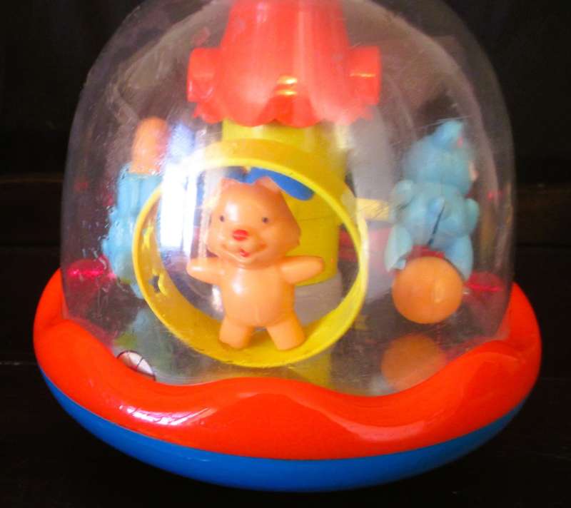 VINTAGE PUSH`N MERRY-GO-ROUND KIDS TOY CAROUSEL, WORKING. 170MM HIGH.