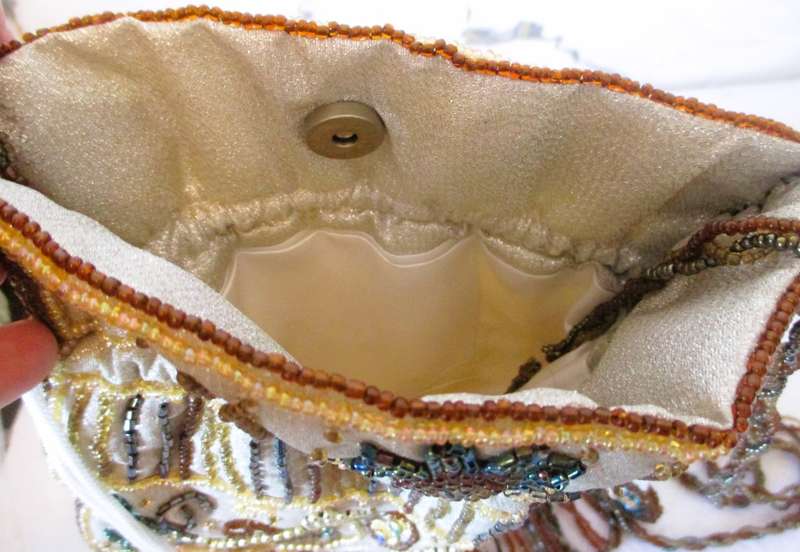 Lovely Vintage Gold/Silver Embellished Beaded Pouch Drawstring Lined Bag. 220x16cm