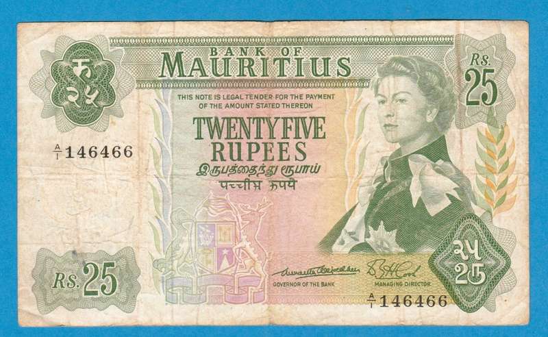 Mauritius 25 Rupees (1967) Bank Note