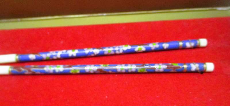 Vintage 1993 Numbered Chinese Blue Floral Cloisonne Chopsticks for Singapore Airlines from Durban