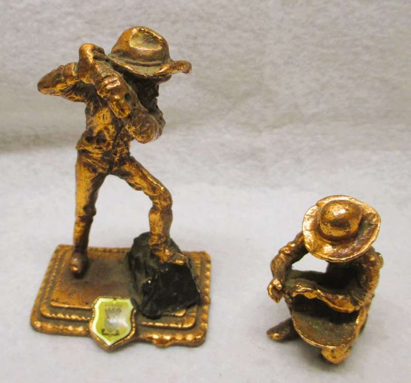 Vintage Miniture brass mining figurenes with Dundee Crest. scale as per photo