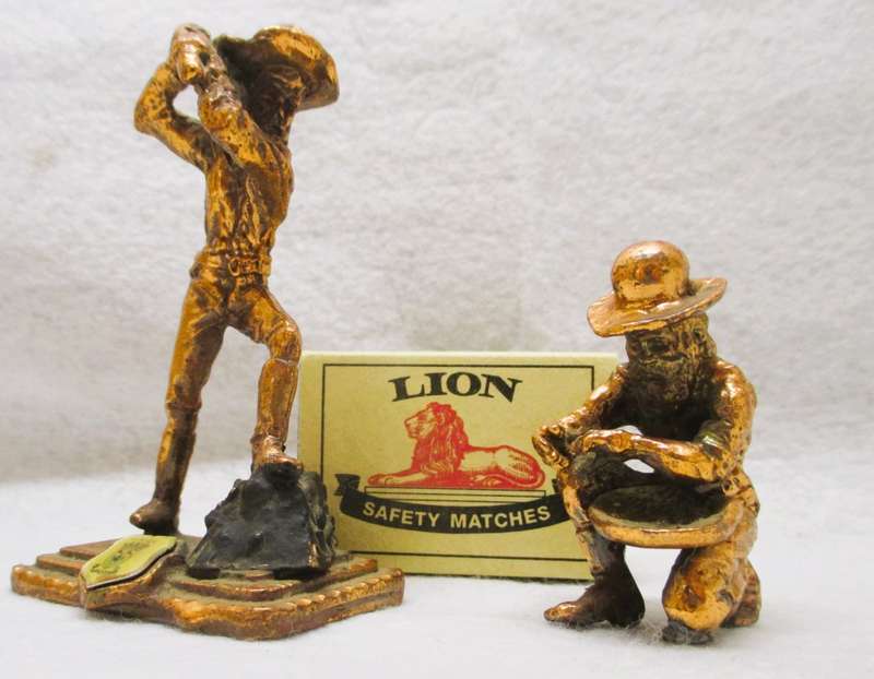 Vintage Miniture brass mining figurenes with Dundee Crest. scale as per photo