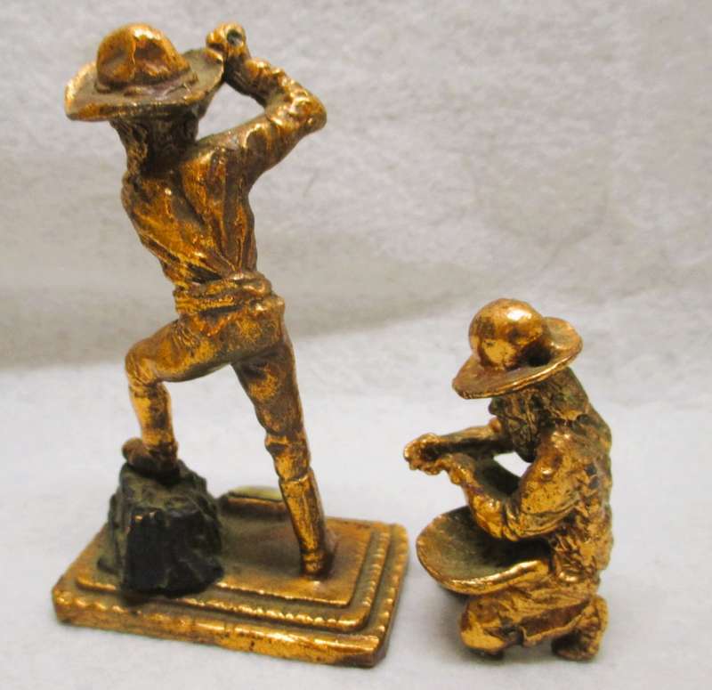 Vintage Miniture brass mining figurenes with Dundee Crest. scale as per photo