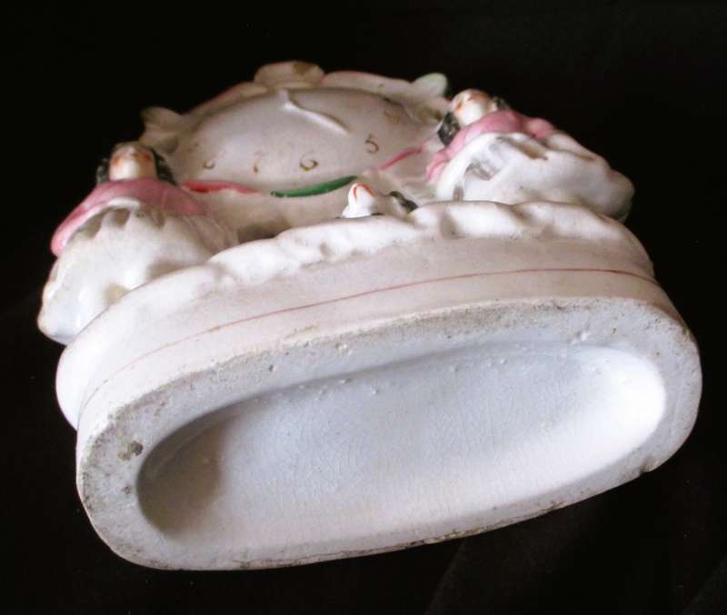 Antique Staffordshire Flatback Figure 2 Girls With A Clock And Spaniel Mantlepiece, Repaired 25x13cm
