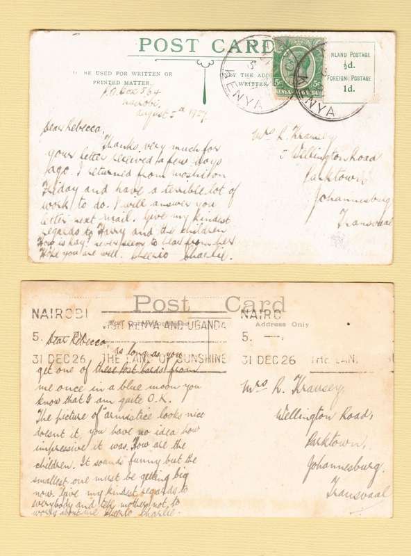 Vintage Postcard. 1926 Photo cards from Nairobi/Kenya.