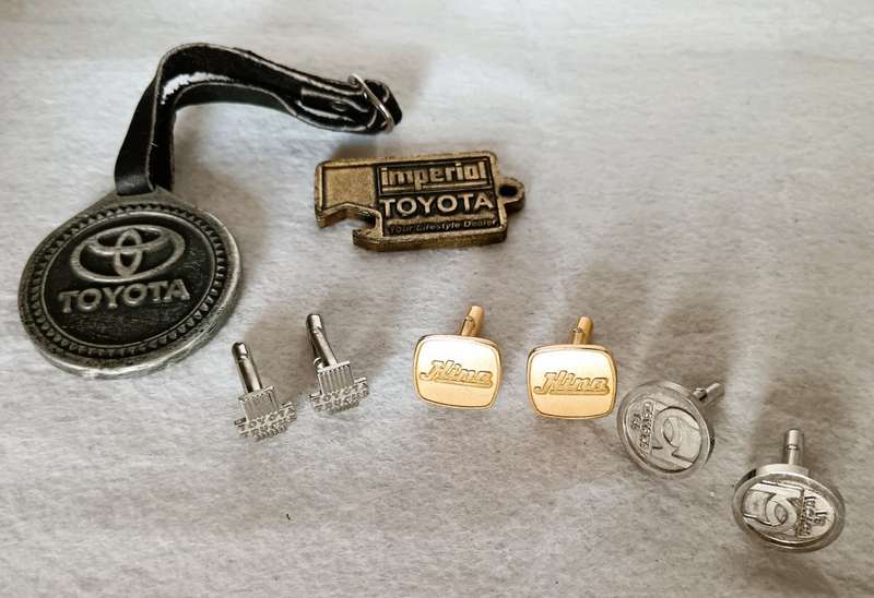 Lot of Vintage Toyota cuff links and other memorabilia. As per photo.