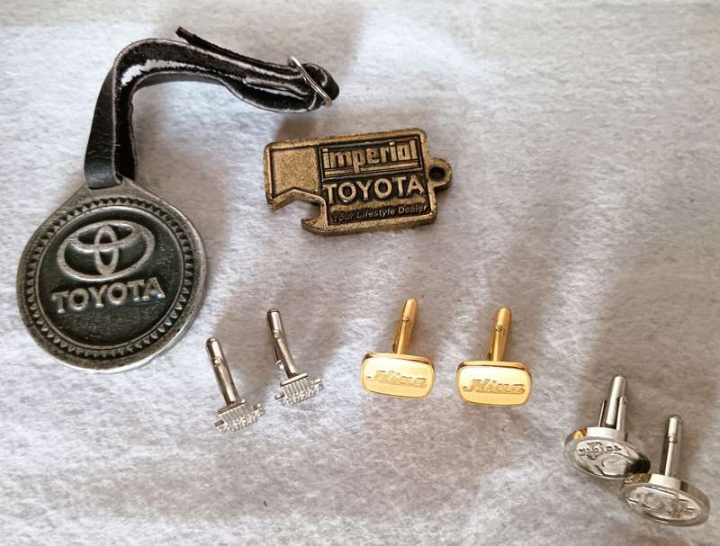Lot of Vintage Toyota cuff links and other memorabilia. As per photo.