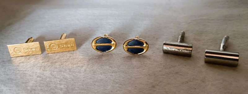 Lot of Vintage Shell cuff links and other memorabilia. As per photo.