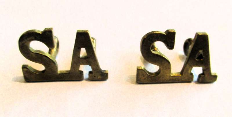 PAIR OF SA COLLAR TITLES - ALL PINS INTACT.