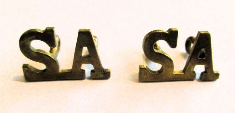 PAIR OF SA COLLAR TITLES - ALL PINS INTACT.