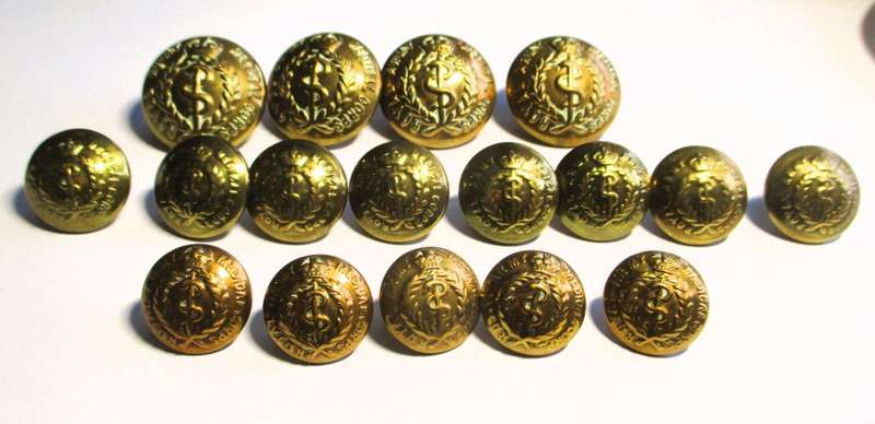 WW1 Period British:"ROYAL ARMY MEDICAL CORPS BRASS BUTTON"  4 big, 13 smaller.