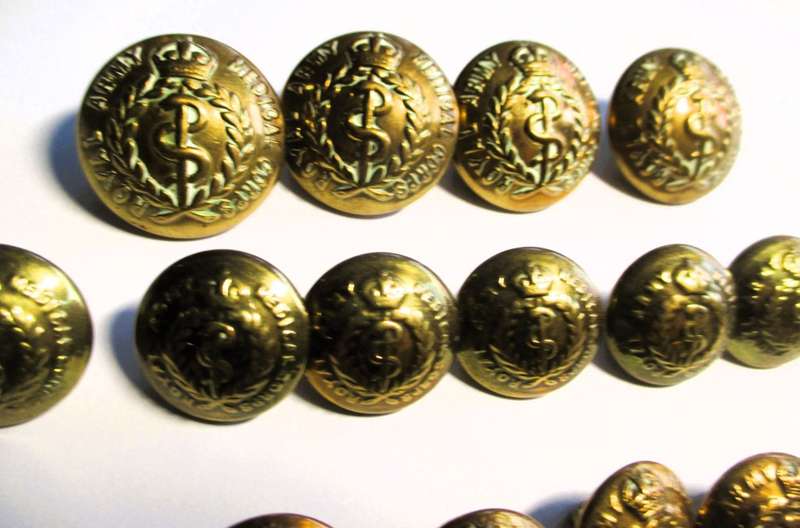 WW1 Period British:"ROYAL ARMY MEDICAL CORPS BRASS BUTTON"  4 big, 13 smaller.