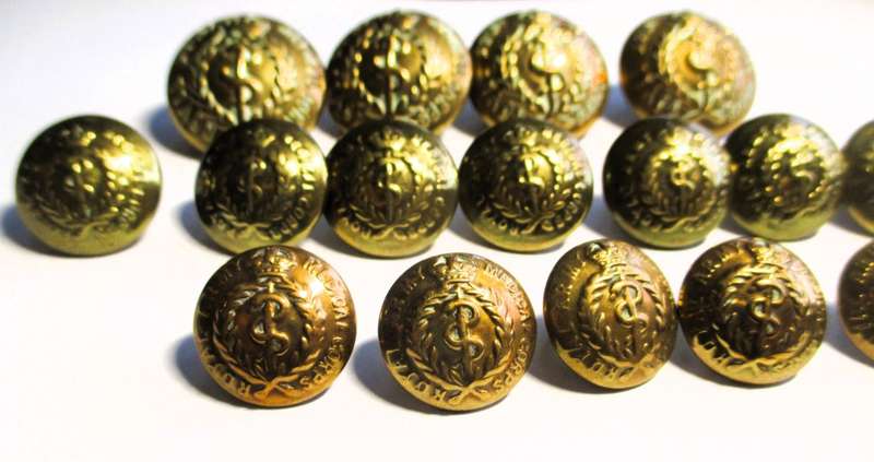 WW1 Period British:"ROYAL ARMY MEDICAL CORPS BRASS BUTTON"  4 big, 13 smaller.