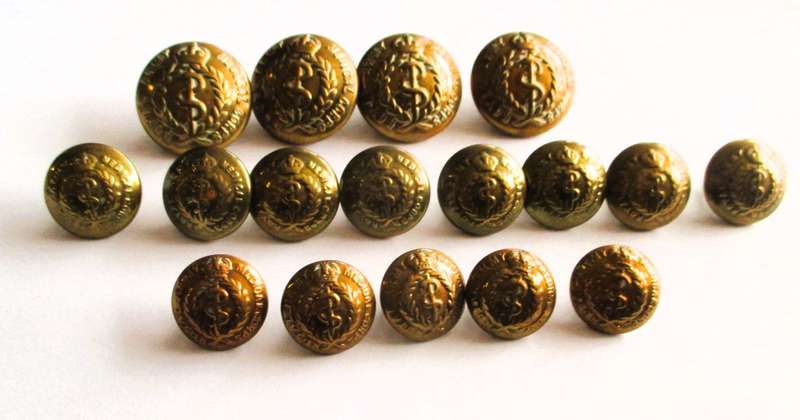 WW1 Period British:"ROYAL ARMY MEDICAL CORPS BRASS BUTTON"  4 big, 13 smaller.