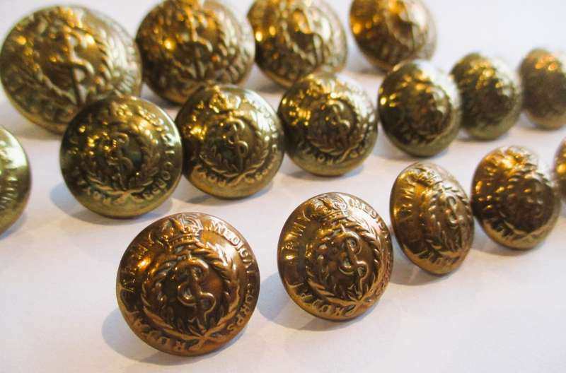 WW1 Period British:"ROYAL ARMY MEDICAL CORPS BRASS BUTTON"  4 big, 13 smaller.