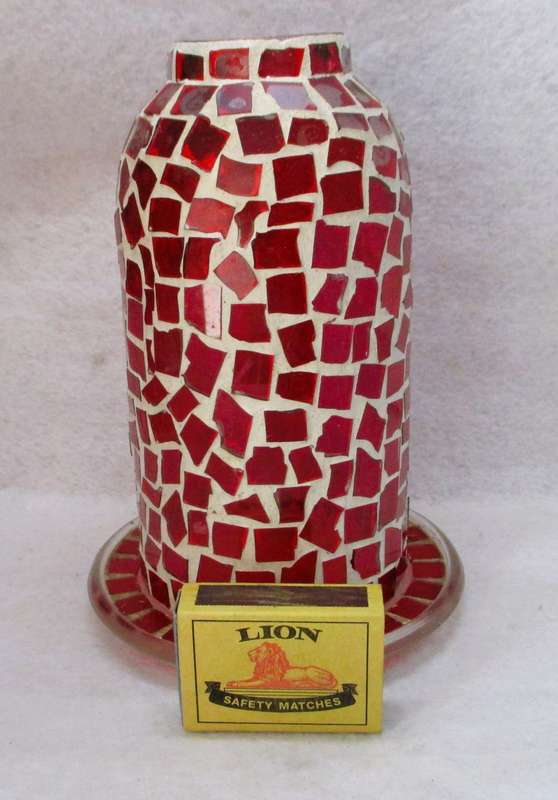Vintage look candle holder with red mosaic glass, 180mm high