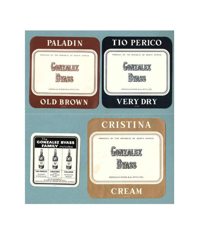 4 x Vintage Spirit Bottle Labels. Conzalez, Tio Perico, Christina, Paladin.