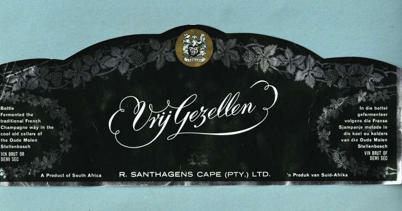 2 x Vintage Champagne Bottle Labels. R Santhsgens. Vry Gezellen and Liebfraumilch. Pastic Label