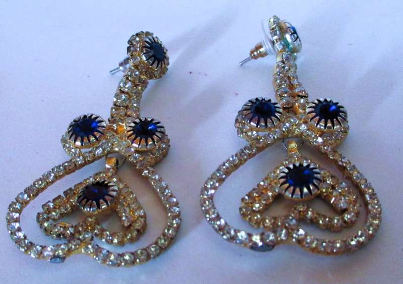 Indian Traditional Ethnic Earrings. Silver Color, rhine and blue stone. Aabushan Imitation Jewelry