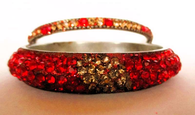 Indian Traditional Ethnic Bangles. Gold and Red Rhine Stones. ostume.