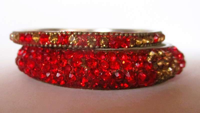 Indian Traditional Ethnic Bangles. Gold and Red Rhine Stones. ostume.