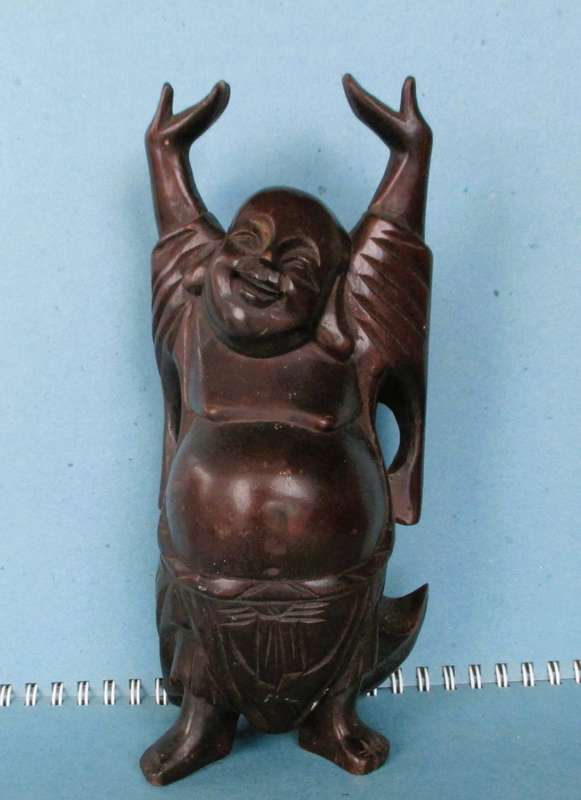 Handmade Laughing Happy Buddha | Vintage Carved Wood Folk Art Sculpture. 190mm high. RARE