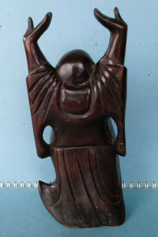 Handmade Laughing Happy Buddha | Vintage Carved Wood Folk Art Sculpture. 190mm high. RARE