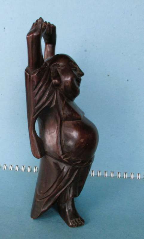 Handmade Laughing Happy Buddha | Vintage Carved Wood Folk Art Sculpture. 190mm high. RARE