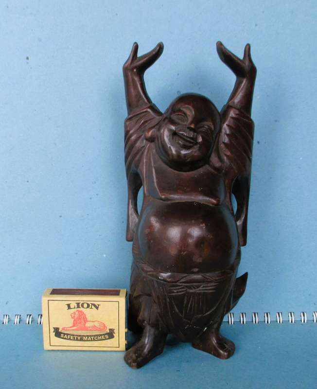 Handmade Laughing Happy Buddha | Vintage Carved Wood Folk Art Sculpture. 190mm high. RARE