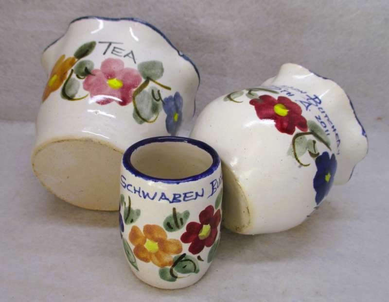 Lot of 3 Colorful Pottery vases/holders made for Schwaben Butchery 2011. As per photo.