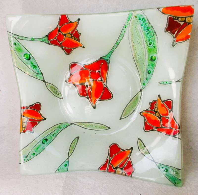 Large Glass Fused Bowl. 250mm x 250mm. Spotless.