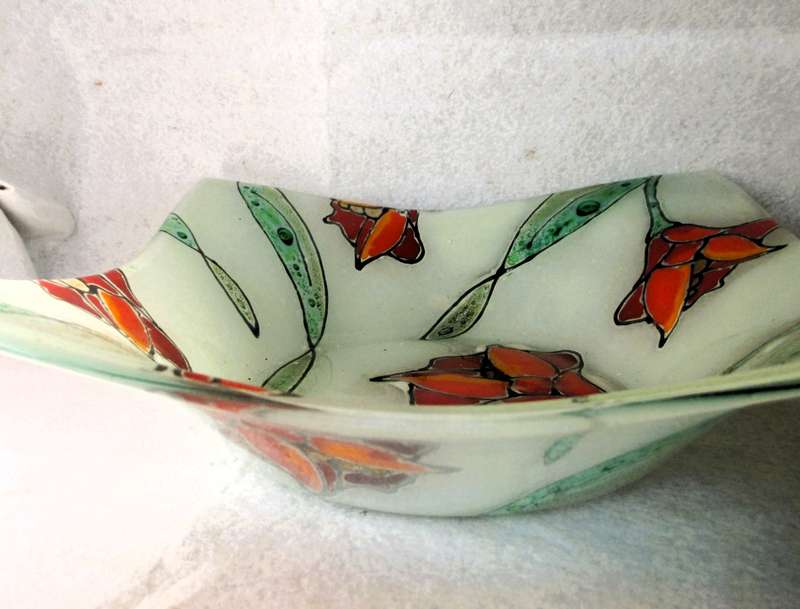 Large Glass Fused Bowl. 250mm x 250mm. Spotless.