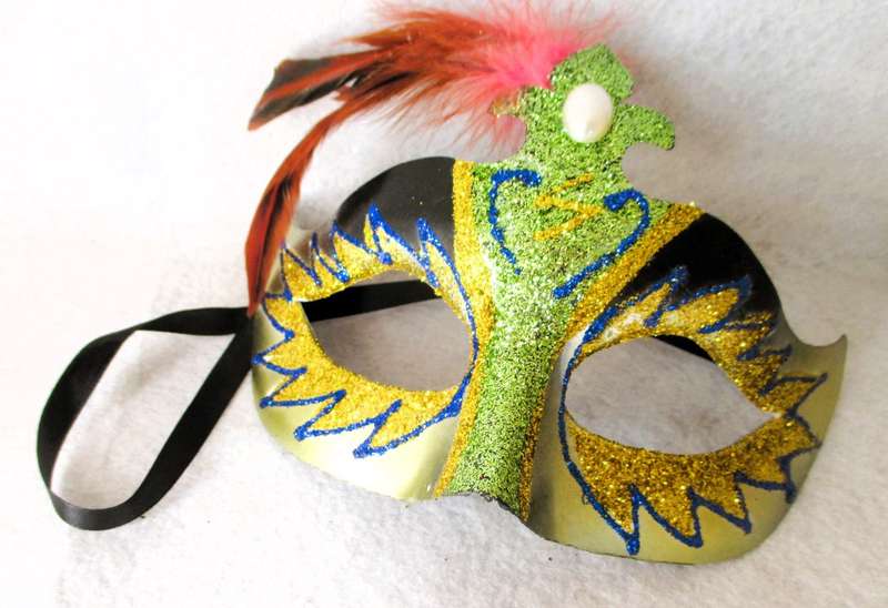 Glitter Masquerade Eye Mask Green and Gold Color Eye Mask with Feathers