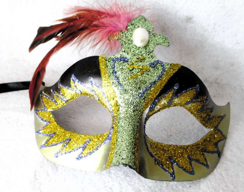 Glitter Masquerade Eye Mask Green and Gold Color Eye Mask with Feathers