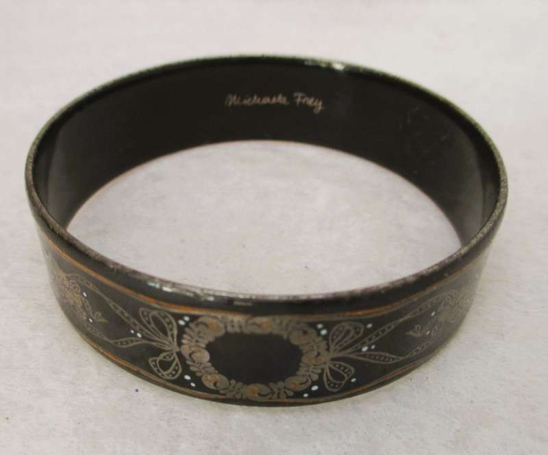 Designer MICHAELA FREY decorated enamel bangle. Signed. Just Lovely.