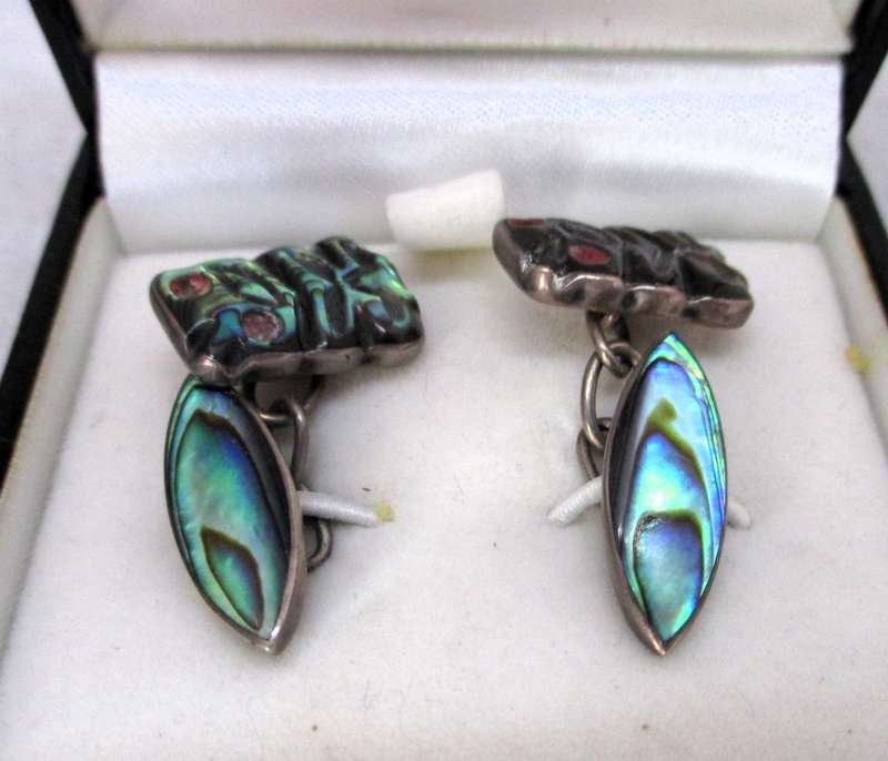 Vintage Sterling Silver Paua Shell Cufflinks Abalone Shell. 78g