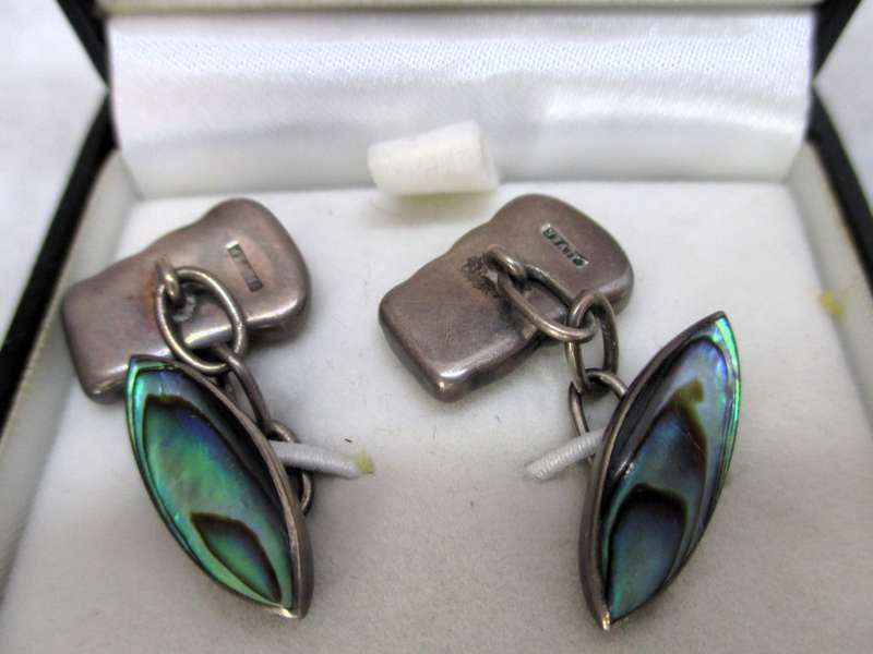 Vintage Sterling Silver Paua Shell Cufflinks Abalone Shell. 78g